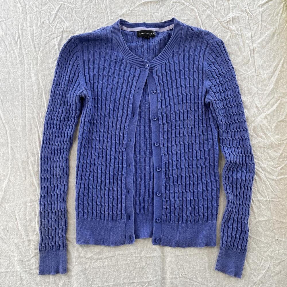 Lord & Taylor womens blue ribbed knit button up cardigan Small